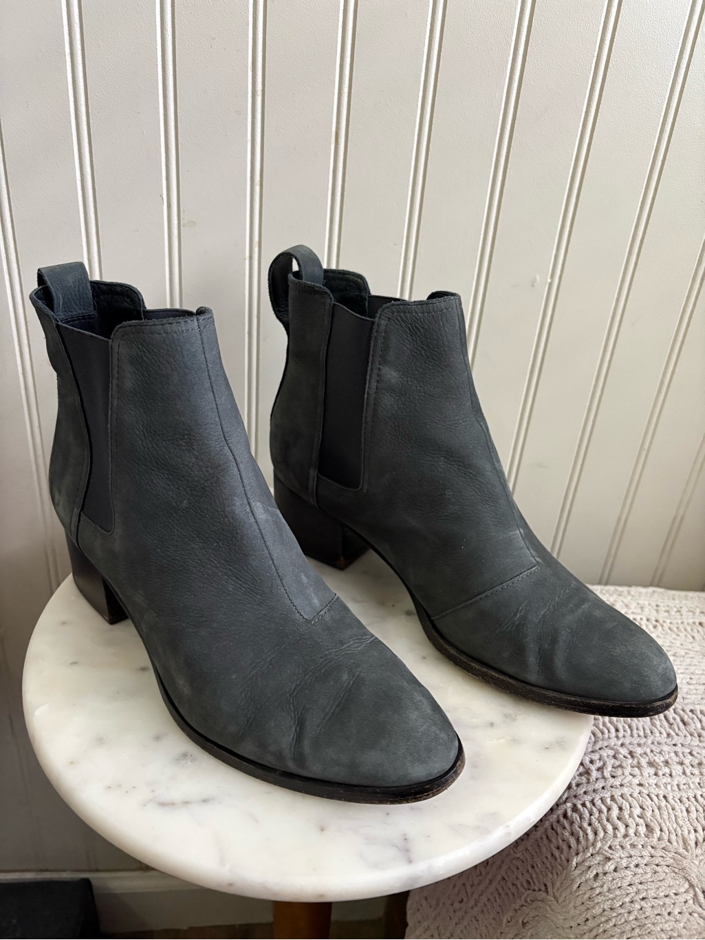 Rag & Bone Nubuck Leather Heeled Chelsea Boots Women’s 9 Gray & Black Walker Euc